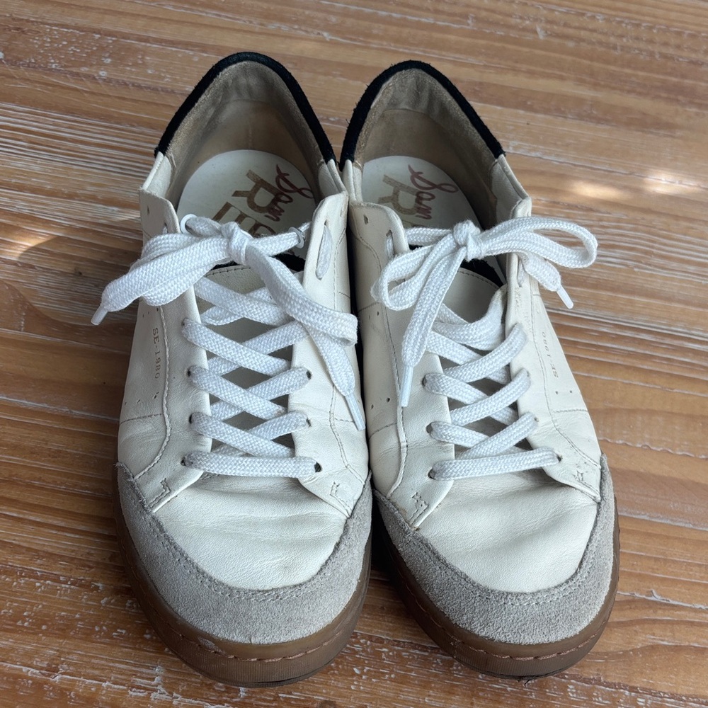 Sam Edelman Cream & Gray Gum Sole Women's Casual Lace-Up Sneakers